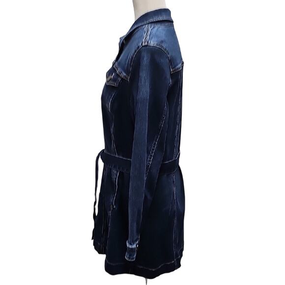 Susan Graver Jeans Dark Blue Denim Jacket Dress w/Belted Waist Womens Size MP - Picture 2 of 10